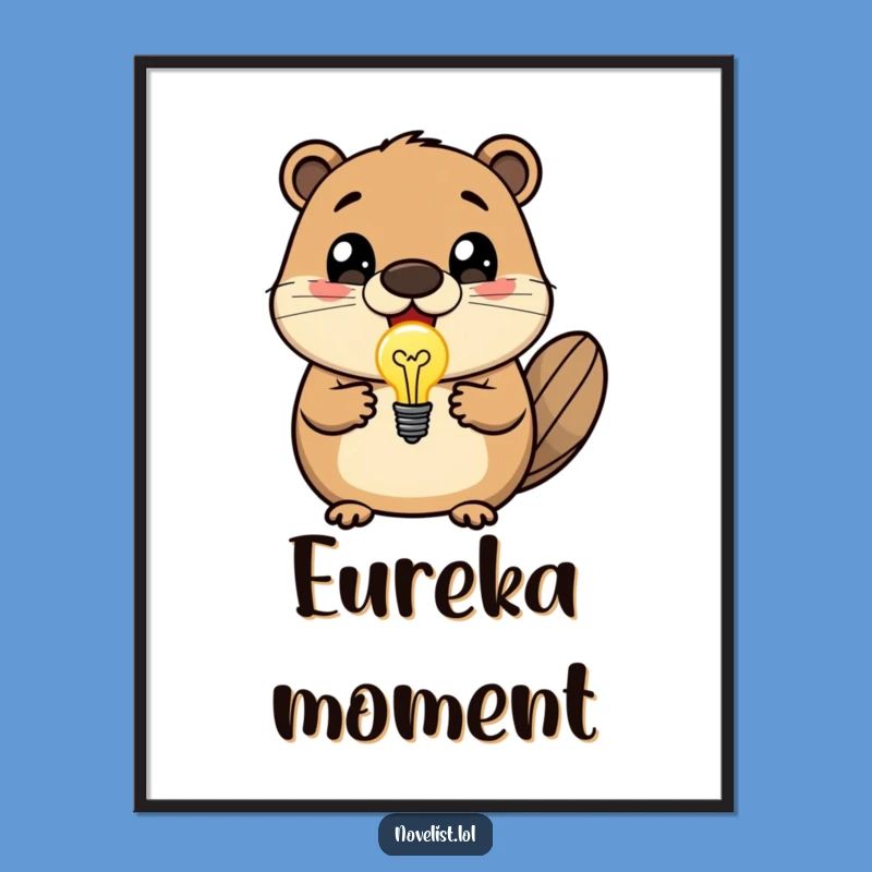 Funny Beaver Lightbulb Poster - Genius Idea Character Wall Art Gift