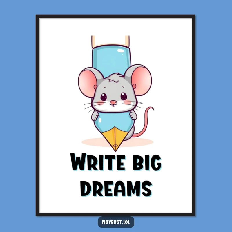 Funny Mouse Fountain Pen Art Print - Whimsical Wall Decor Gift!