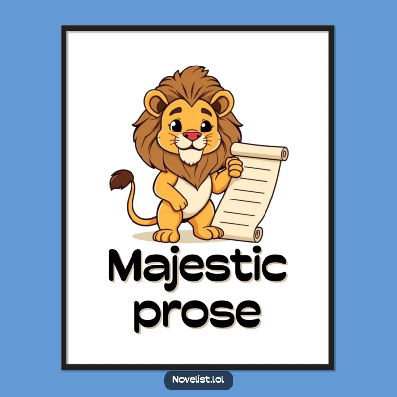 Funny Lion Poster: Regal Pose, Literary Decor, Ideal Funny Gift