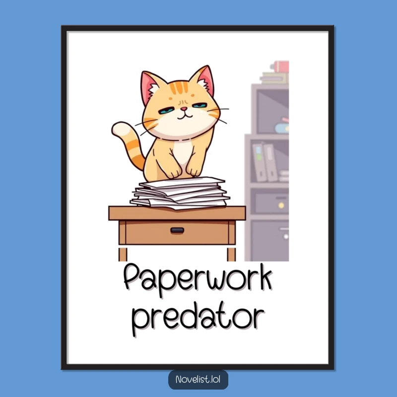 Funny Cat Desk Takeover Poster: Determined Feline Art for Your Walls