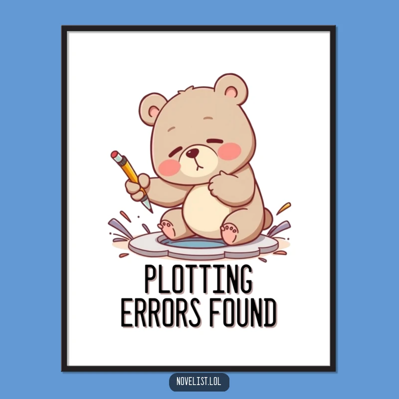 Funny Bear Plot Hole Poster - Writer's Struggle Wall Art Gift