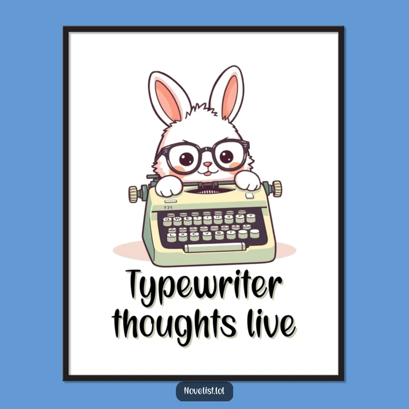 Funny Rabbit Typewriter Poster: Hilarious Wall Art for Your Study