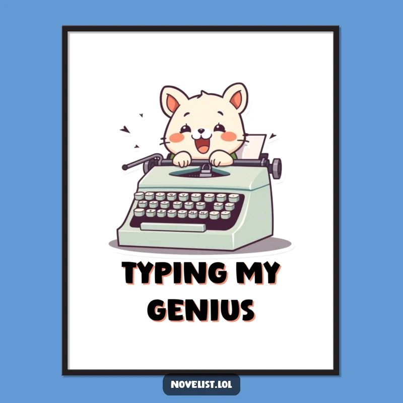 Funny Animal Typing Poster - Retro Typewriter Art Print - Hilarious Gift