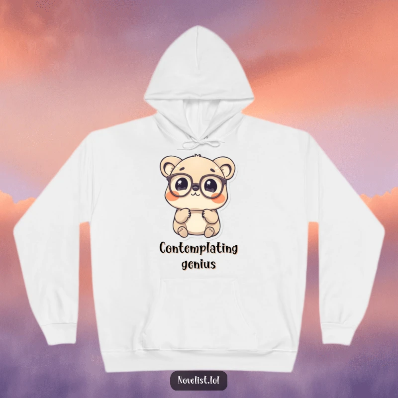 Funny Hoodie: Charming animal wearing spectacles, pondering a word with a thoughtful and curious expression.