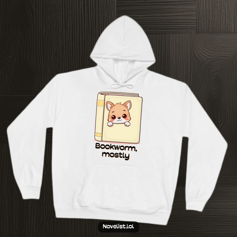 Funny hoodie with a cute animal peeking over a book, offering warmth and humor, an ideal funny gift.