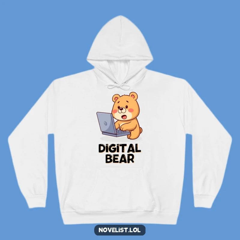 Funny Bear Typing Hoodie: Cozy Character at Laptop, Perfect Hilarious Gift