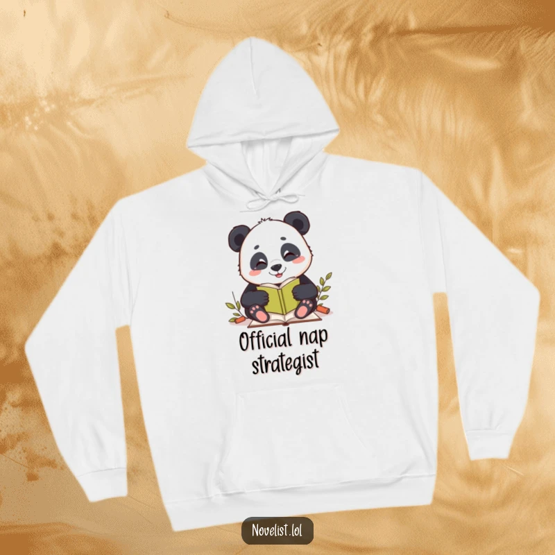 Funny hoodie showcasing a contented panda character engrossed in writing a story, embodying creative comfort and literary joy.