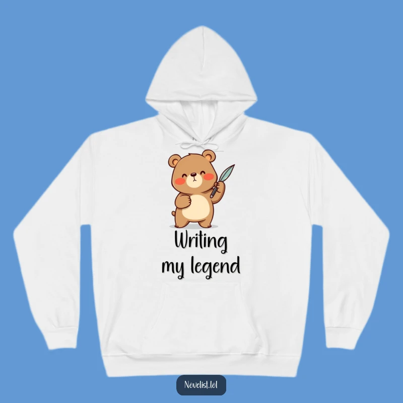 Funny Storyteller Hoodie: Cheerful Bear With Quill - Cozy & Hilarious Writer's Gift