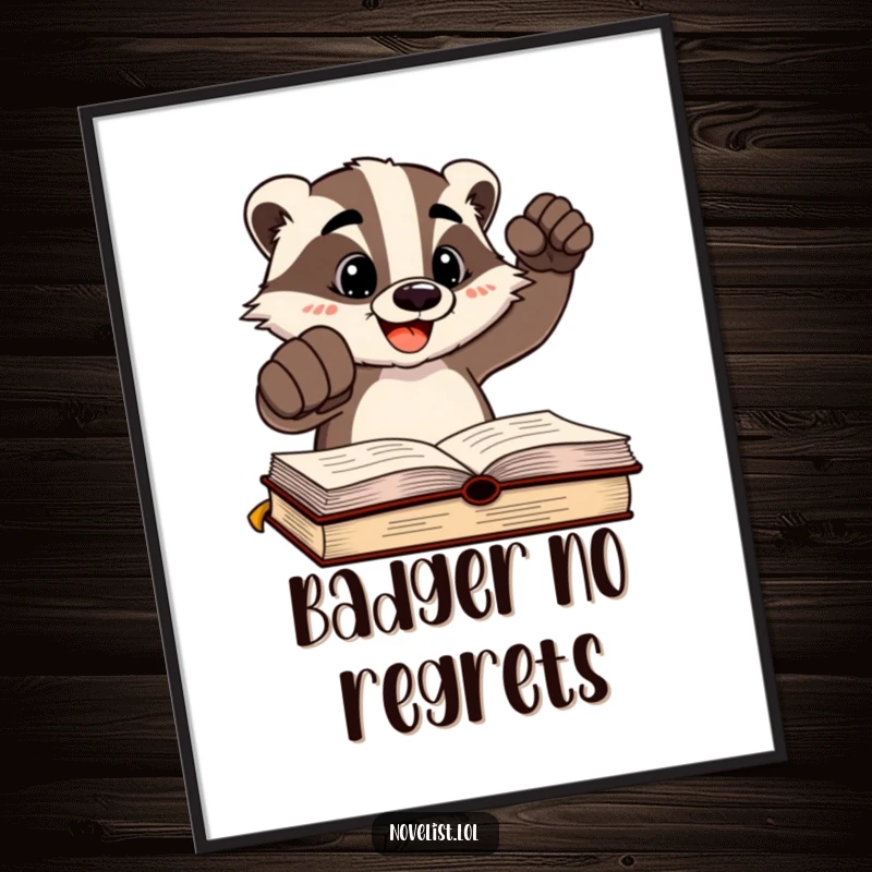 Funny Free Printable Wall Art: Cheerful badger with determined expression, slamming a fist down on a freshly written page.