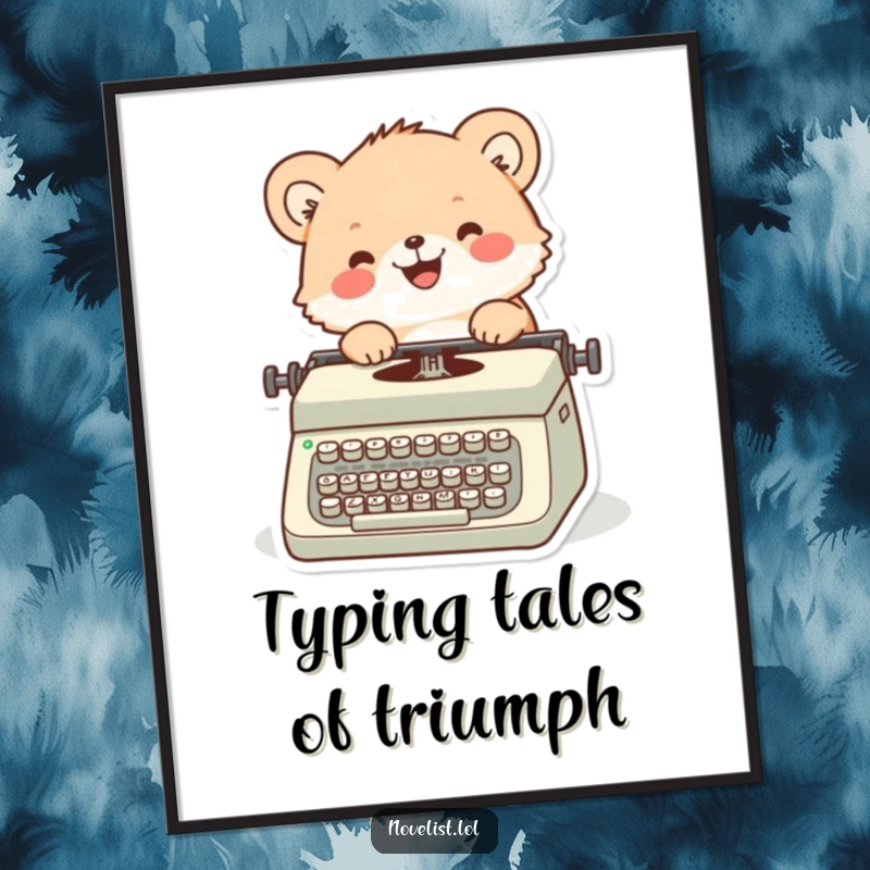 Funny Free Printable Wall Art: A fuzzy animal enthusiastically types away on a vintage typewriter, creating a whimsical scene.