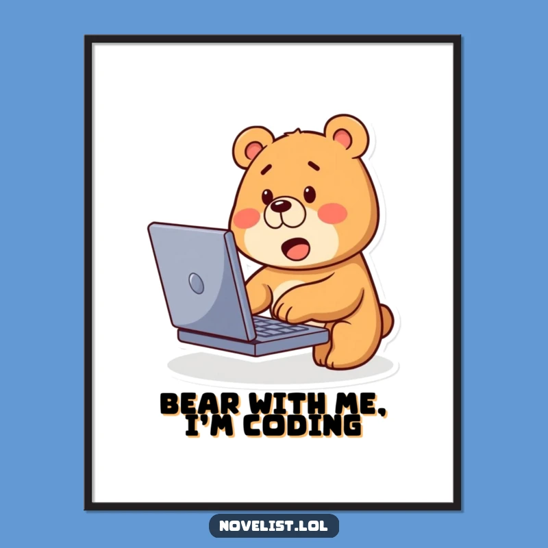 Free Printable Wall Art: Bear Typing Cute Character Art Download Decor