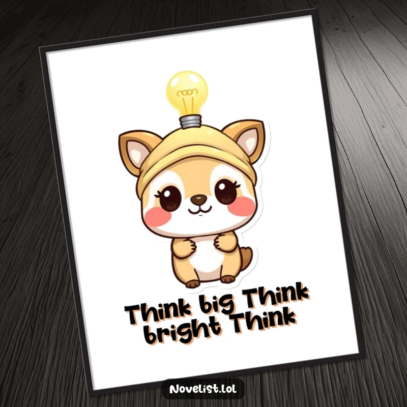 Funny Free Printable Wall Art: Adorable animal wearing a thinking cap, with a glowing lightbulb symbolizing a bright, humorous idea.