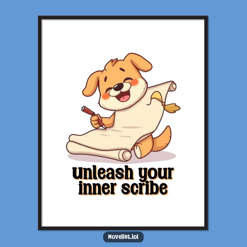 Free Printable Wall Art: Giggling Scribe Dog Art, Funny Downloadable Decor for Creatives