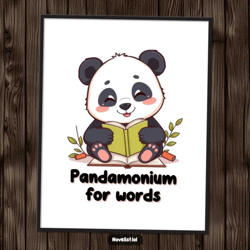 Funny Free Printable wall art: A content panda sits happily writing a story, radiating literary charm.
