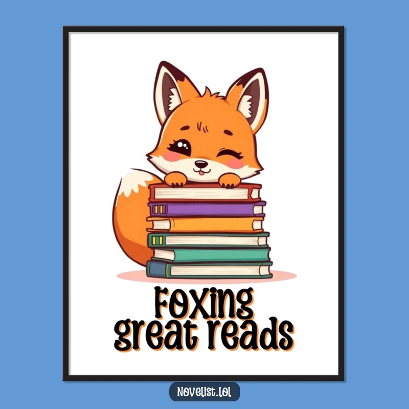 Funny Free Printable Wall Art: Giggling Fox Reader, Whimsical Bookish Decor