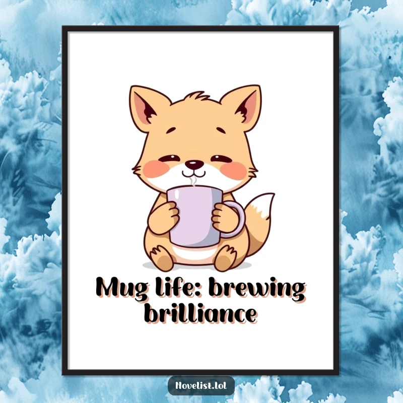 Funny Free Printable Wall Art: An animal character sits peacefully, holding a steaming mug and lost in thoughtful contemplation.