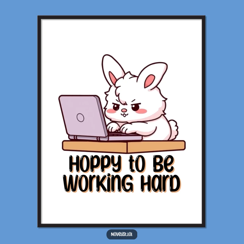 Funny Free Printable Wall Art: Determined Bunny Typing Downloadable Decor