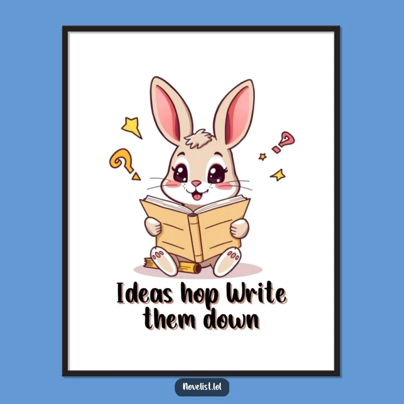 Funny Free Printable Wall Art: Reading Rabbit Character Downloadable Art for Thinking Spaces
