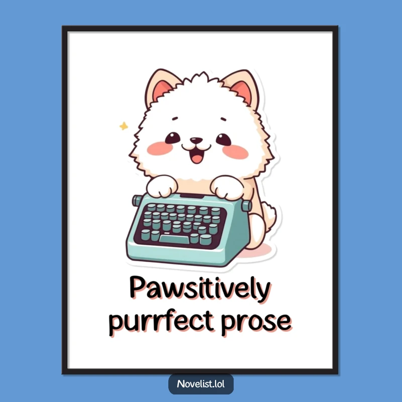 Free Printable Wall Art: Typing Furball, Humorous Downloadable Decor for Book Lovers & Writers