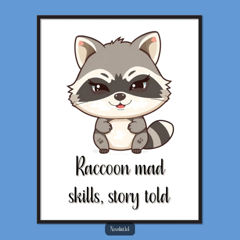 Free Printable Wall Art: Witty Raccoon Typing Secret Story, Funny Downloadable Art