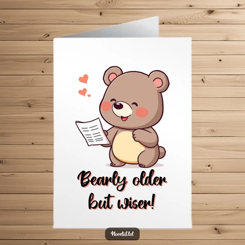 Funny Free Printable Birthday Card: Playful bear dramatically dictating a story, perfect for a laugh.