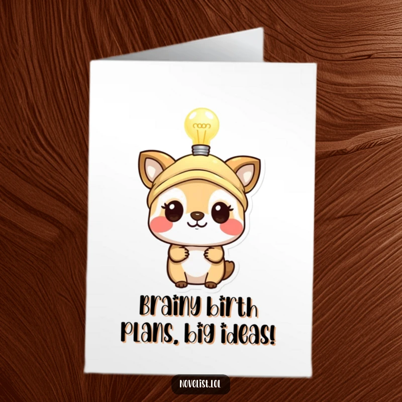 Funny Free Printable Birthday Card: Small animal in thinking cap with lightbulb, symbolizing a bright idea and celebration.