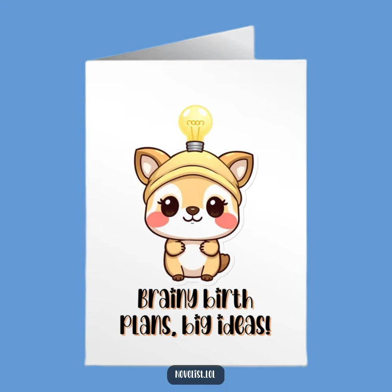 Free Printable Funny Birthday Card: Genius Animal Thinking Cap Lightbulb Downloadable Gift