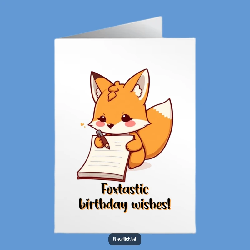Free Printable Birthday Card: Busy Fox Writer - Funny Downloadable Gift for Wordsmiths