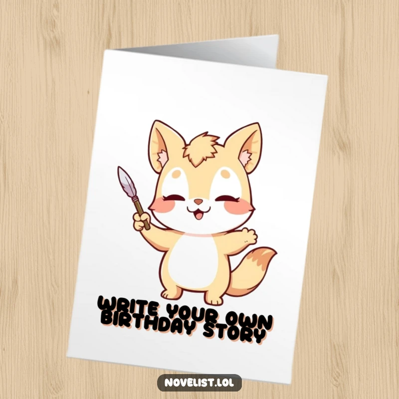 Funny Free Printable Birthday Card: A sweet animal dramatically gesturing with a quill pen, signing off on a happy birthday, downloadable drama.