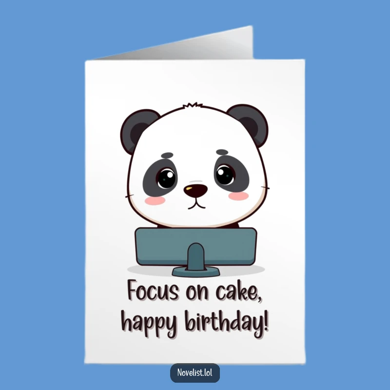 Free Printable Birthday Card: Focused Panda & Cursor - Funny DIY Downloadable Gift