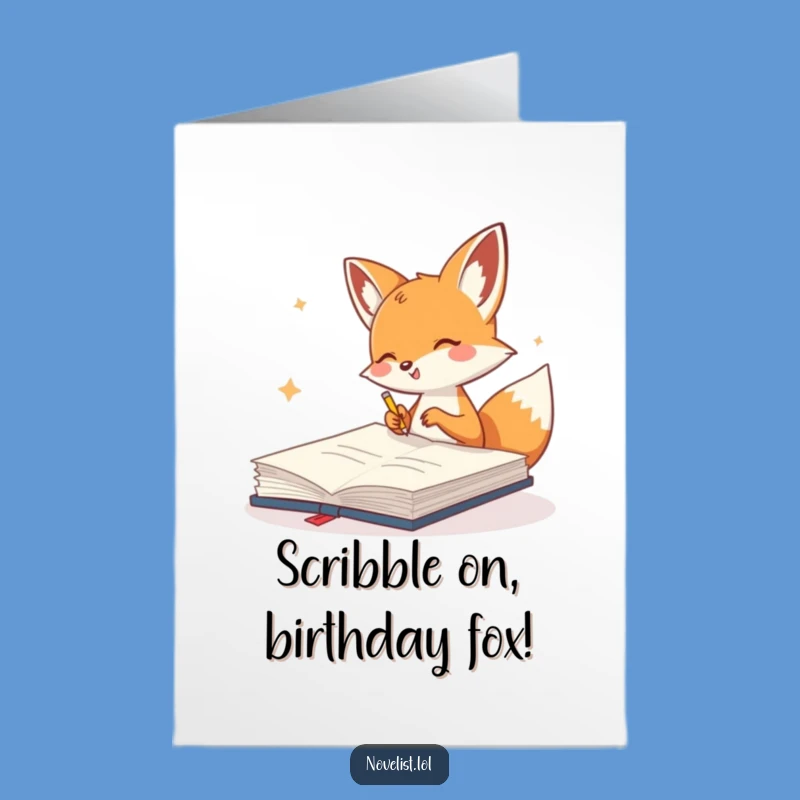 Free Printable Birthday Card: Happy Fox Scribbling Funny Downloadable Gift!