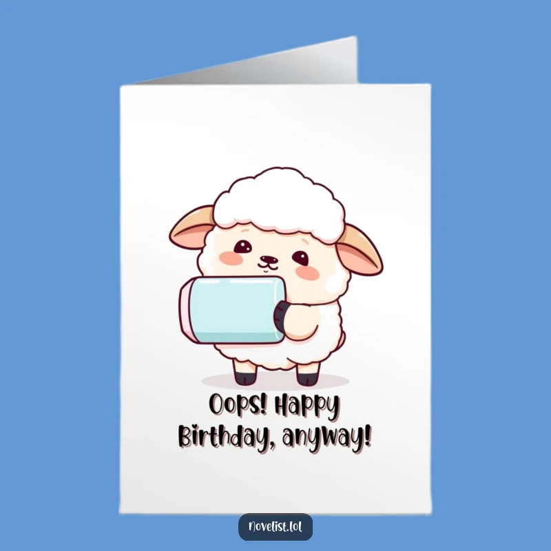 Free Printable Birthday Card: Sheep Erasing Mistakes - Funny Downloadable Gift