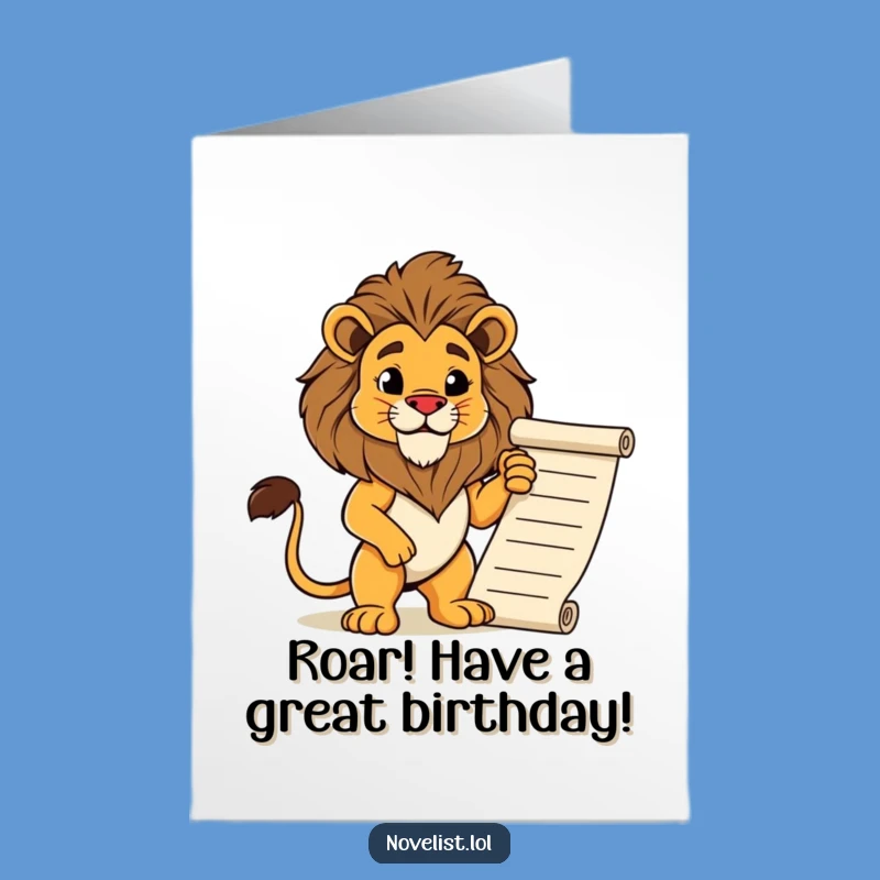 Free Printable Birthday Card: Regal Lion Manuscript - Majestic Downloadable Gift