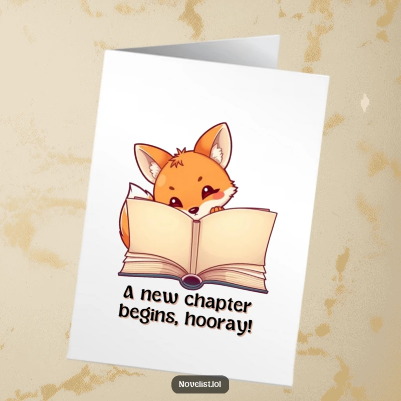 Funny Free Printable Congratulations Card: Curious fox peeking from behind a storybook, celebrating your achievement secretly.