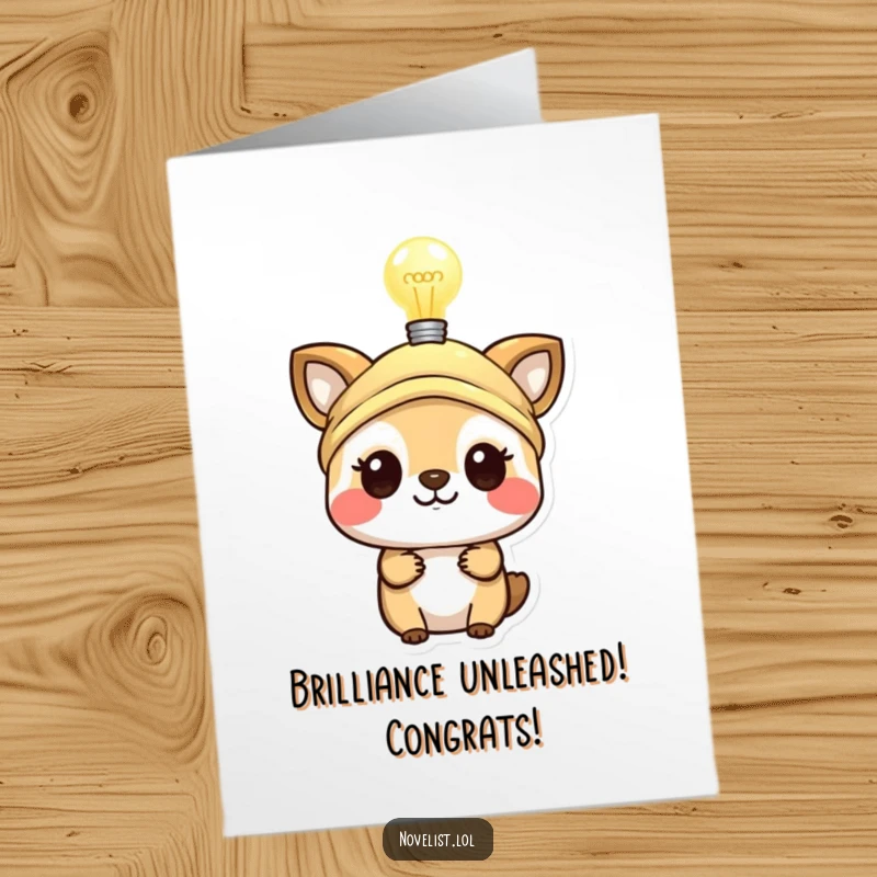 Funny Free Printable Congratulations Card: Smart animal in thinking cap with glowing lightbulb, signifying a brilliant achievement.