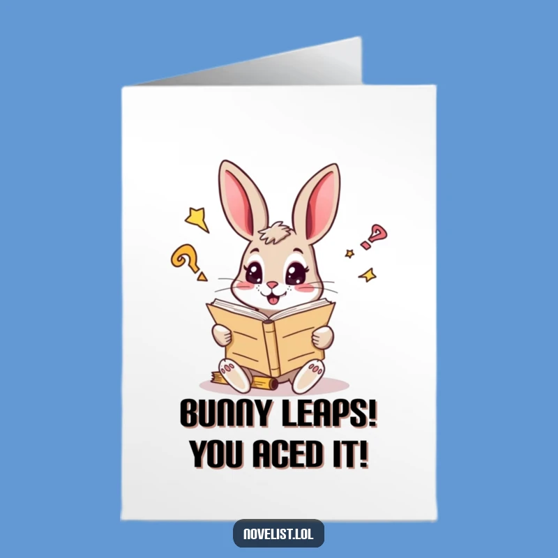 Free Printable Congrats Card: Reading Rabbit Funny Downloadable Gift for Inspired Success
