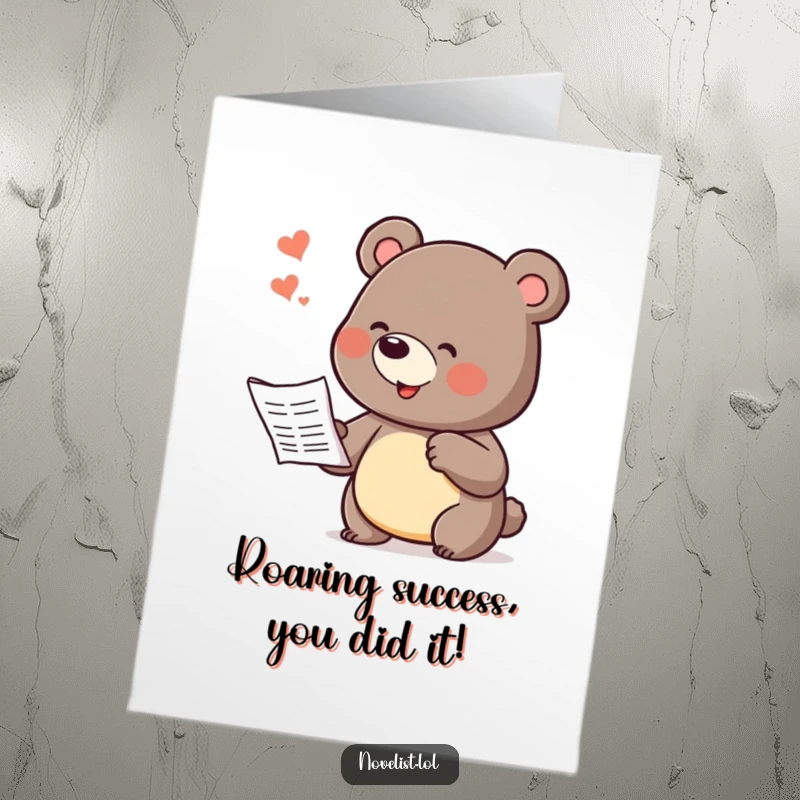 Funny Free Printable Congrats Card: Playful bear gestures dramatically while telling a story, celebrating success.