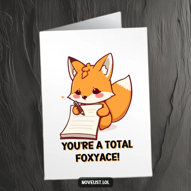 Funny Free Printable Congratulations Card: Ambitious fox diligently taking notes, celebrating achievements with zeal.