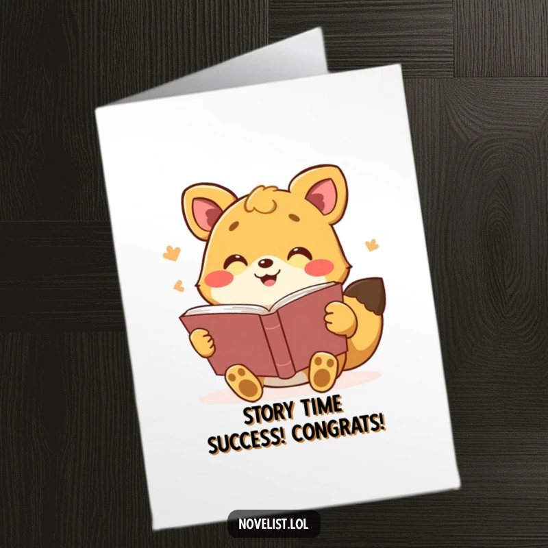 Funny Free Printable Congrats Card: A cheerful animal animatedly reading from a book, celebrating success with expressive gestures.