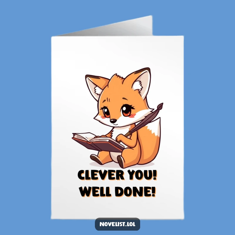 Free Printable Congrats Card: Scribbling Fox Funny Downloadable Gift for Clever Success