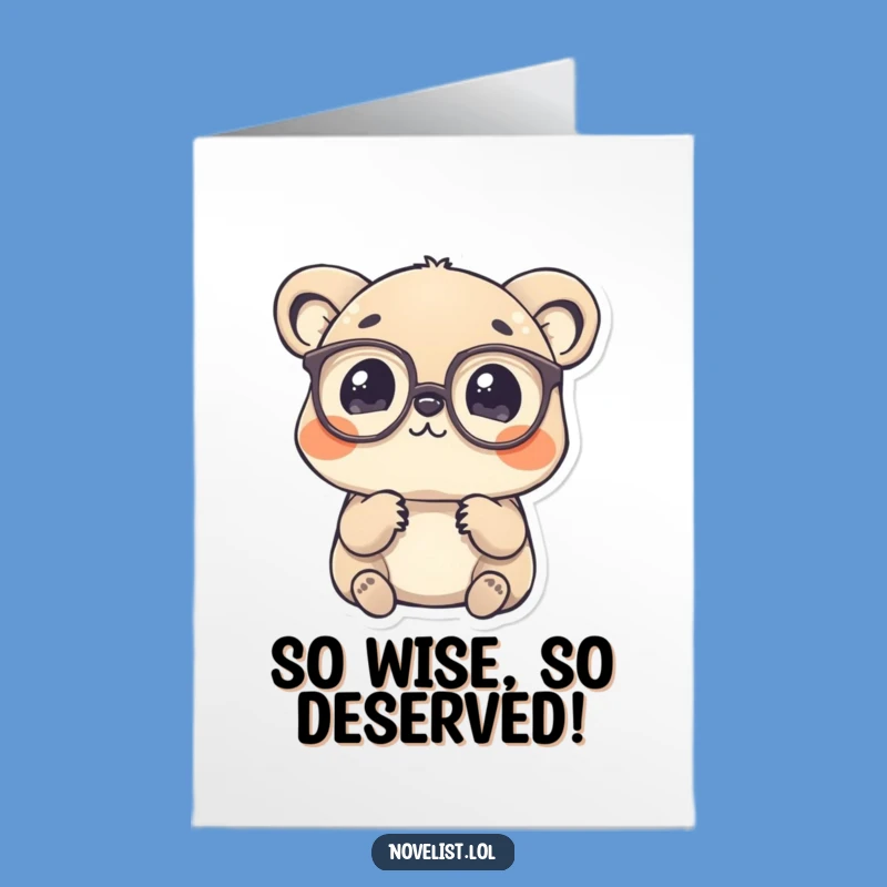 Free Printable Congrats Card: Wise Animal, Spectacles, Word Contemplation, Downloadable