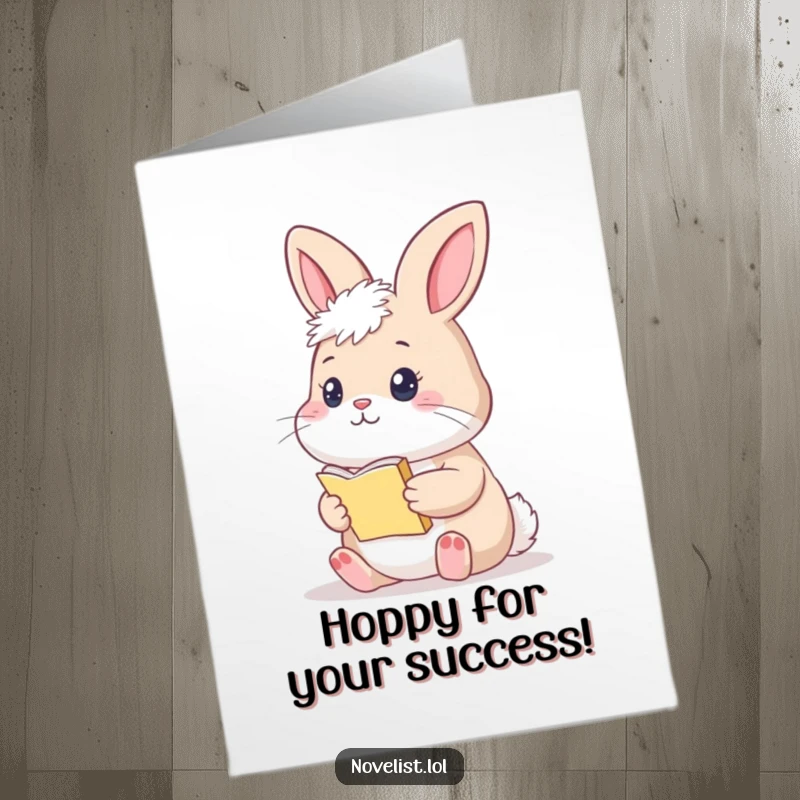 Funny Free Printable Congratulations Card: A thoughtful bunny holding a small manuscript, celebrating your literary win.