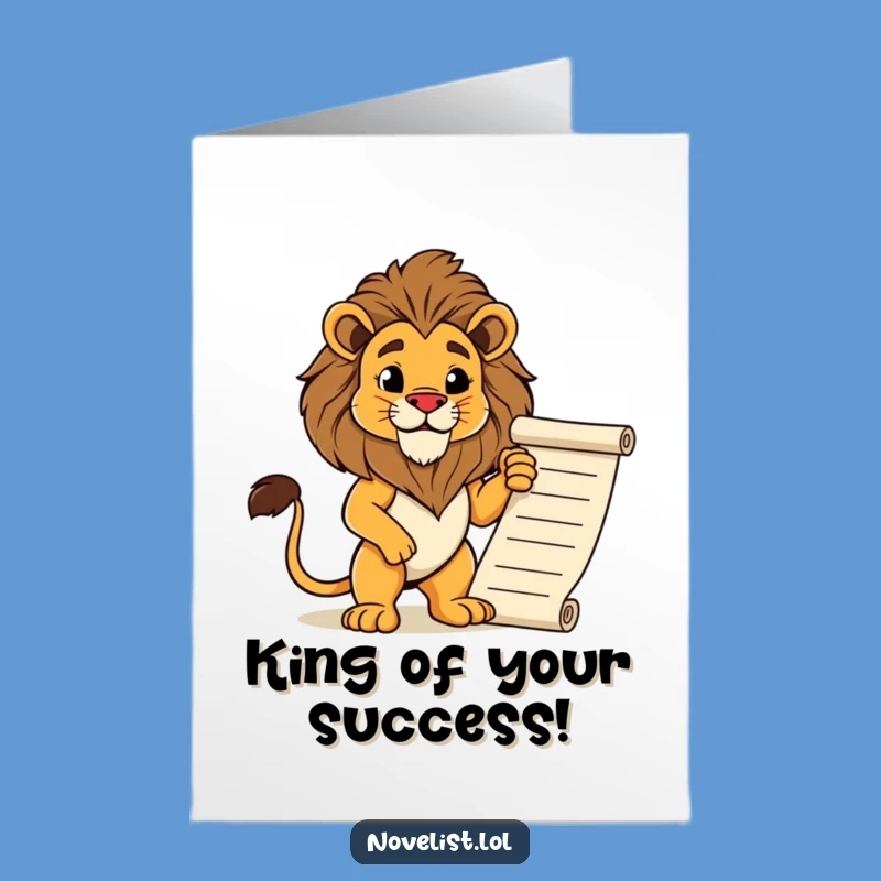 Free Printable Congrats Card: Lion Writer's Triumph - Regal Downloadable Gift