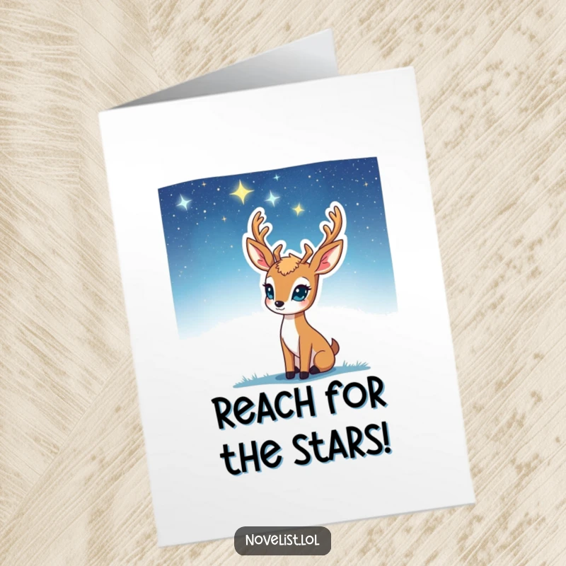 Funny free printable congratulations card showing a deer looking up at stars, suddenly having a brilliant, inspired idea.