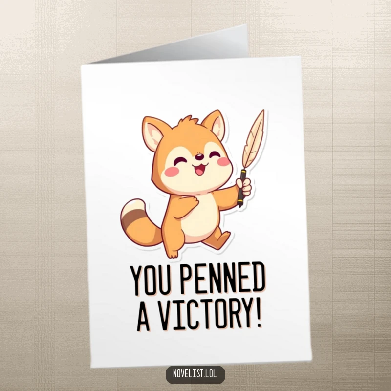 Funny Free Printable Congratulatory Card: An animated animal proudly brandishes a quill pen, announcing great news with flair.