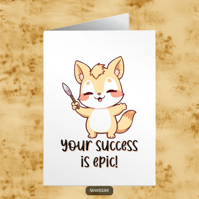 Funny Free Printable Congrats Card: A sweet animal dramatically gestures with a quill pen, announcing achievements with downloadable flair.