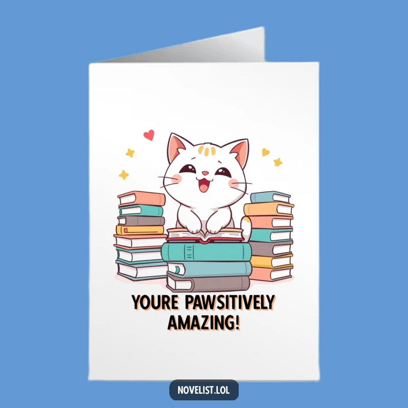 Free Printable Cat Congrats Card: Exciting Book Lover Cat, Amazing DIY Downloadable Gift