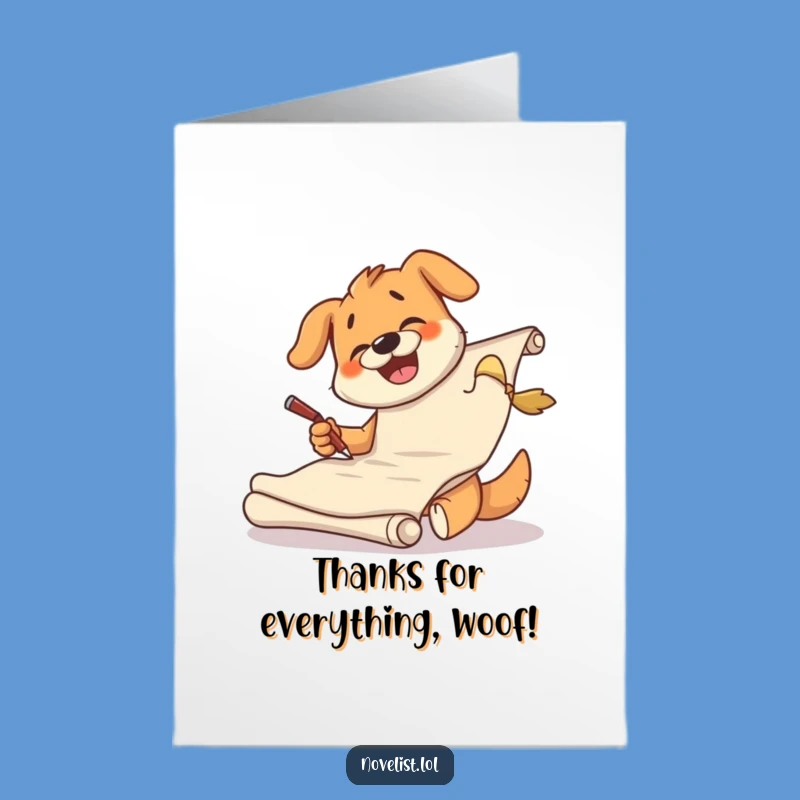 Free Printable Dog Thank You Card: Giggling Scribe Dog, Heartfelt DIY Downloadable Gift