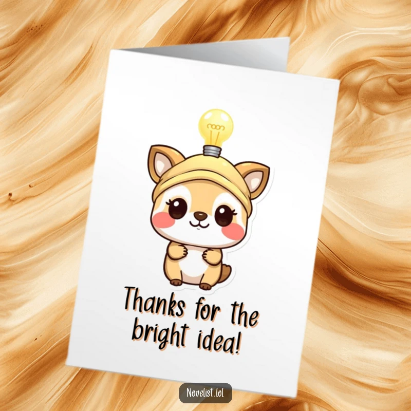 Funny Free Printable Thank You Card: Animal in thinking cap, lightbulb above, conveying a brilliant idea or thoughtful gesture.