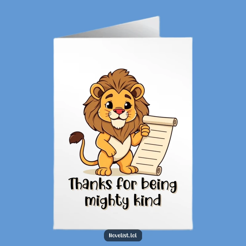 Free Printable Thank You Card: Lion Manuscript Pose - Majestic Downloadable Gift